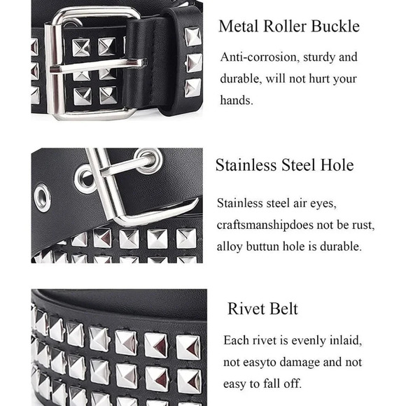 Belts Women Stud Punk Rock Girls Black Waist Belt Cosplay Halloween - Picture 2 of 6